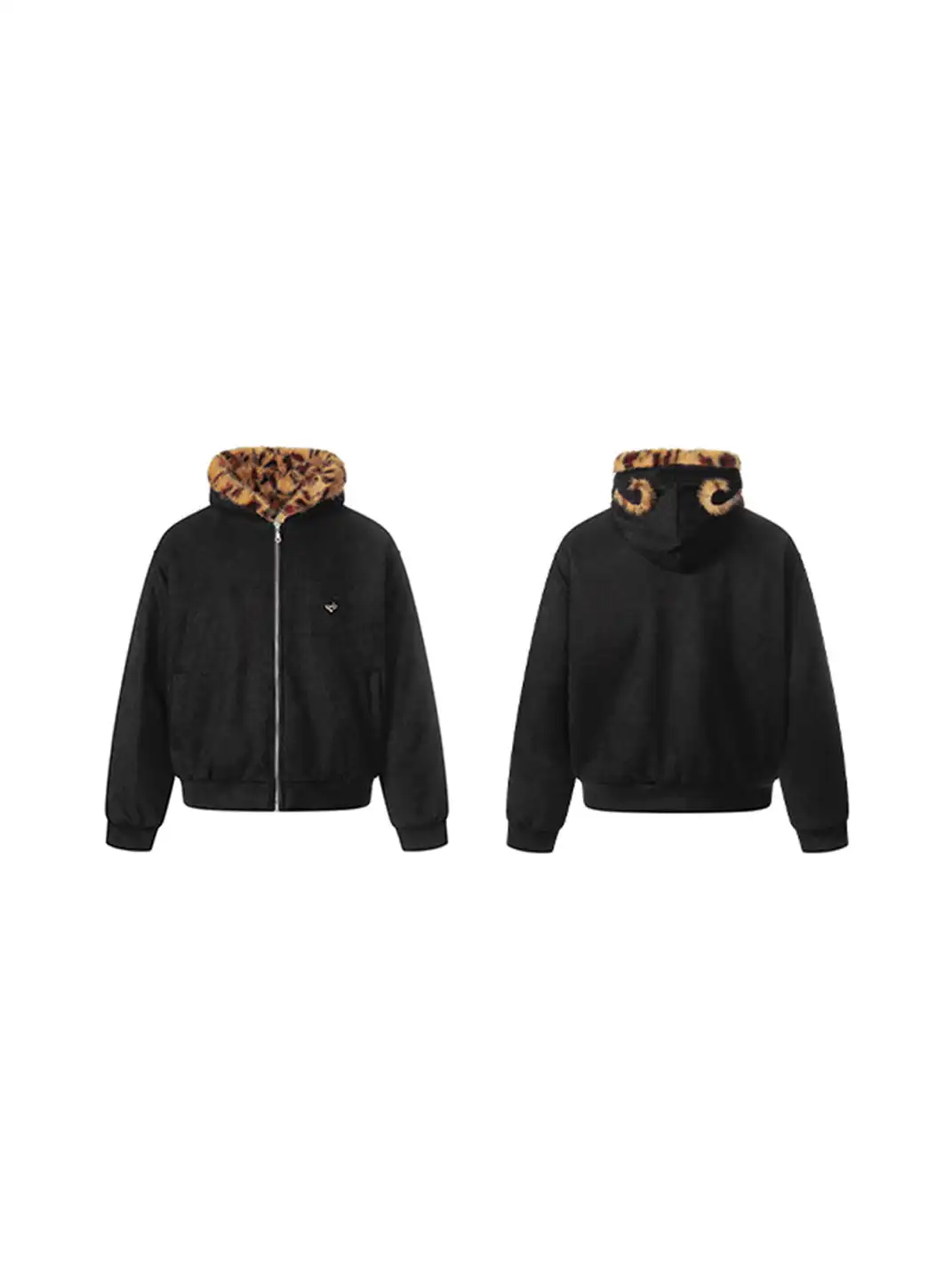 BIGGOLD | Suede Leopard Fleece Hooded Coat