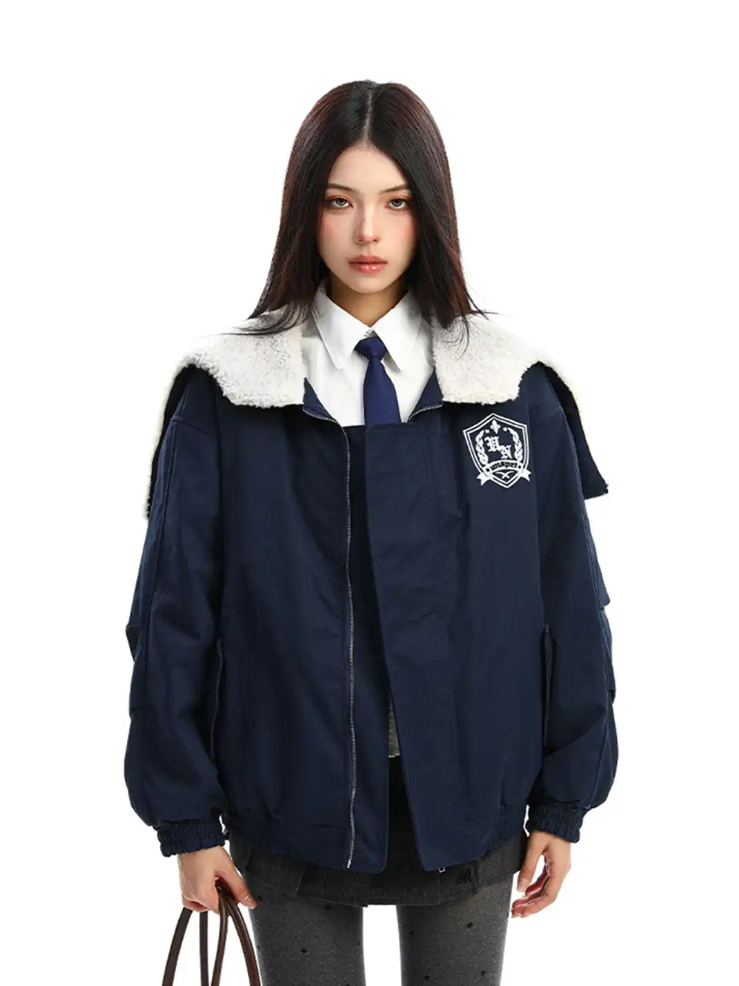 BIGGOLD | Lamb Wool Spliced Zipper Coat