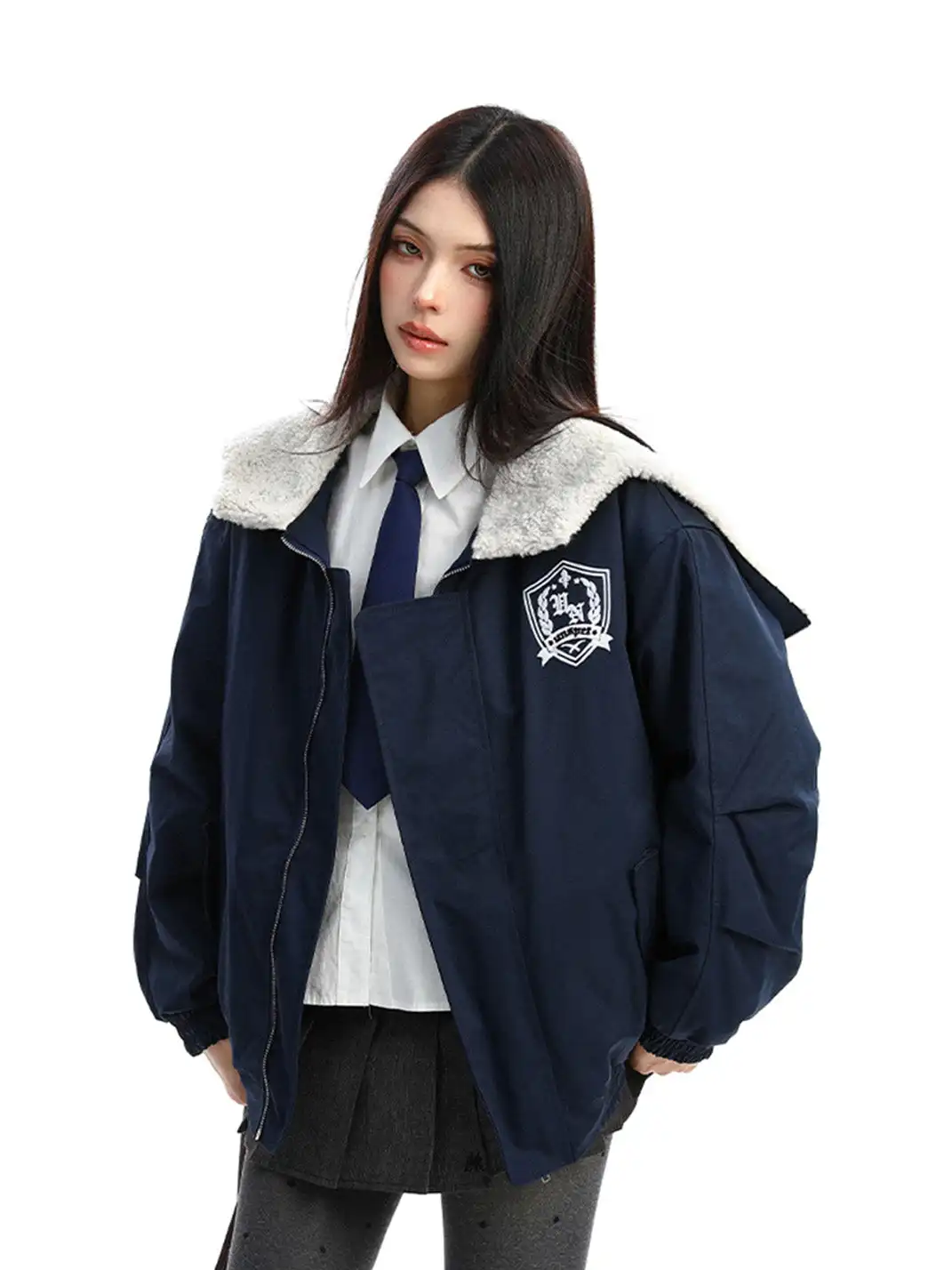 BIGGOLD | Lamb Wool Spliced Zipper Coat