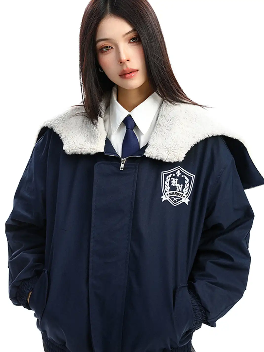 BIGGOLD | Lamb Wool Spliced Zipper Coat