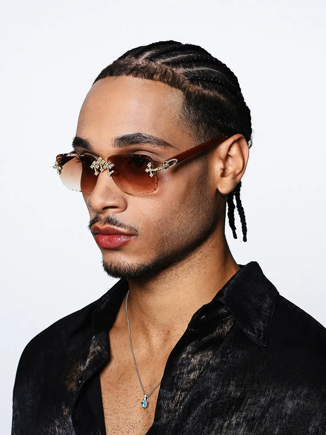 ICEGANG | Diamond Cross-Detail Rimless Sunglasses