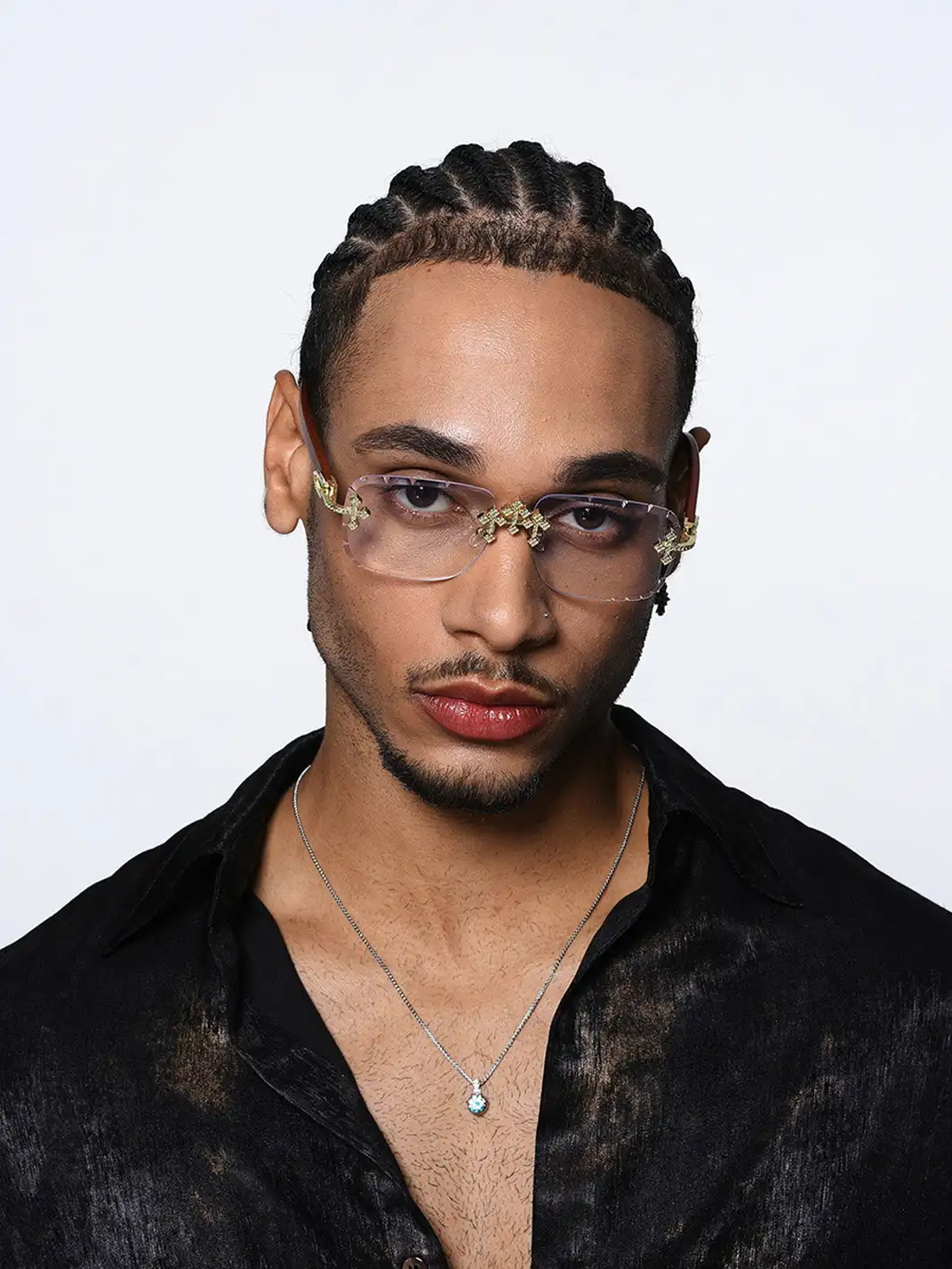 ICEGANG | Diamond Cross-Detail Rimless Sunglasses