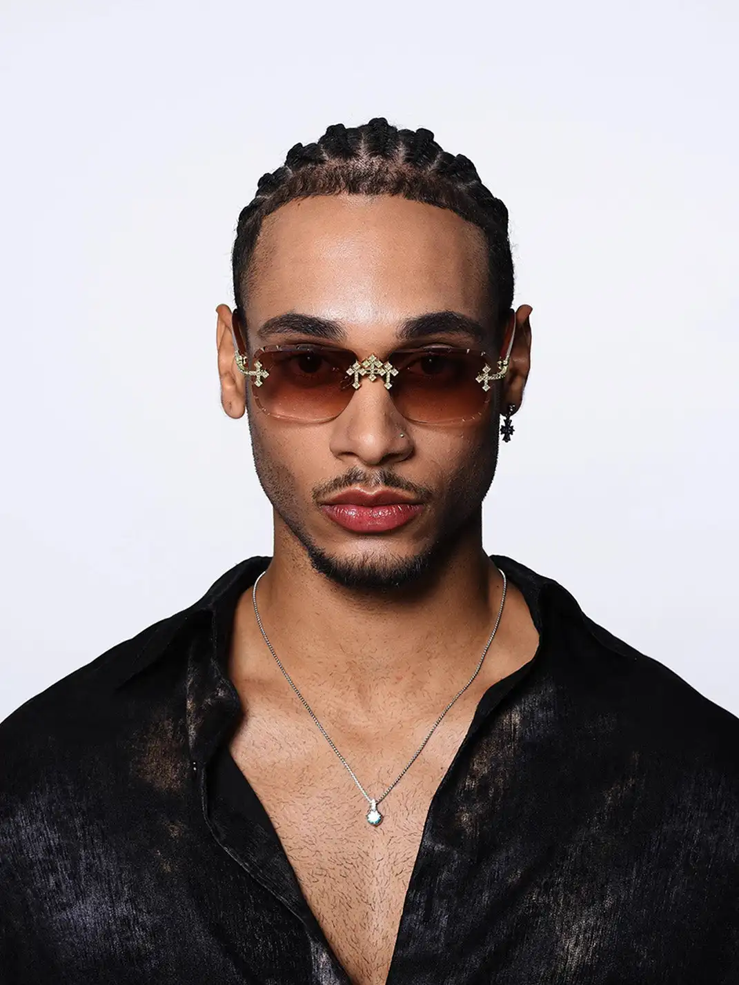 ICEGANG | Diamond Cross-Detail Rimless Sunglasses