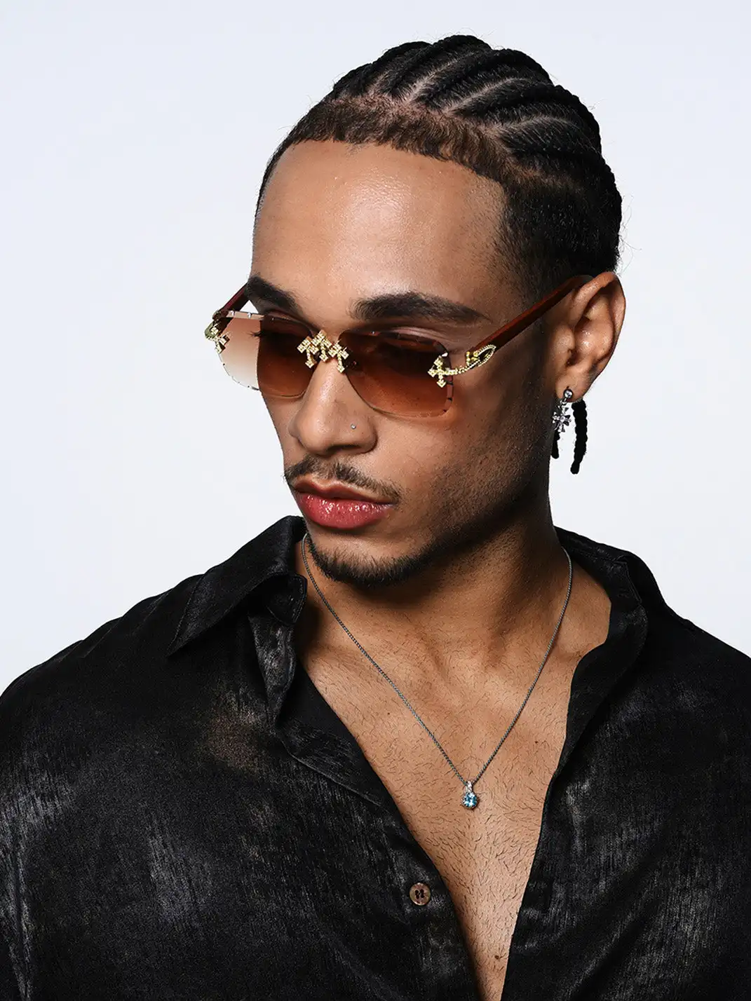 ICEGANG | Diamond Cross-Detail Rimless Sunglasses