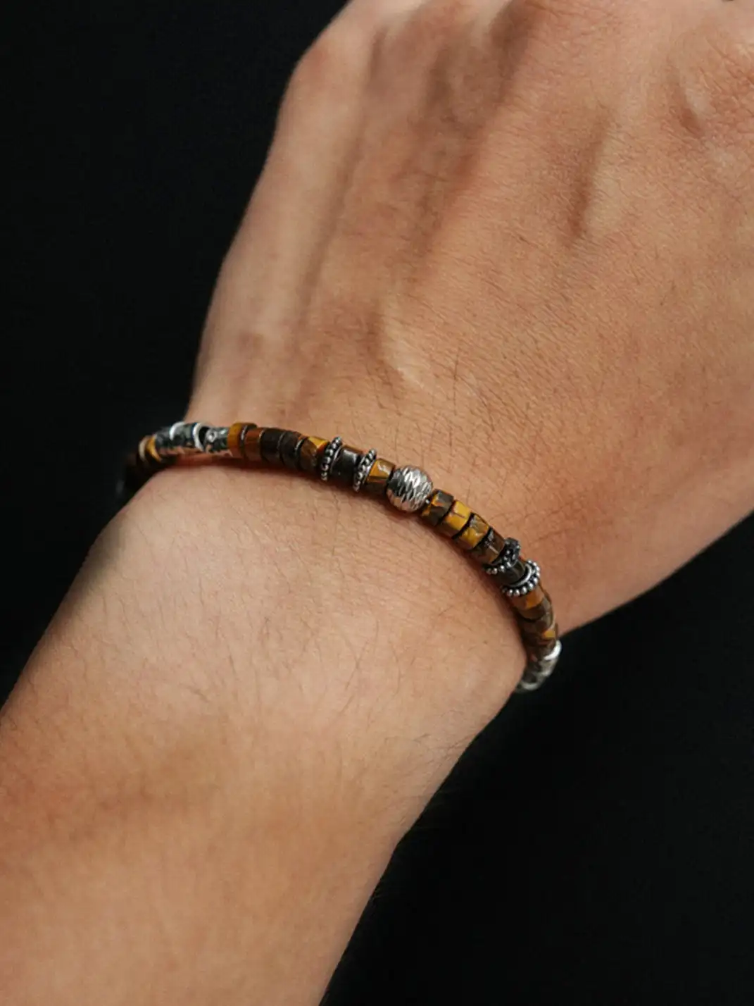 1sman | Natural Tiger Eye Stone Beaded Bracelet