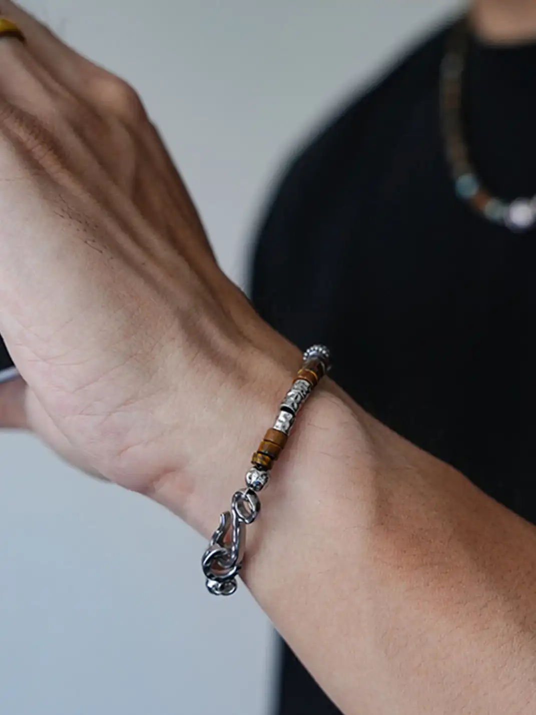 1sman | Natural Tiger Eye Stone Beaded Bracelet