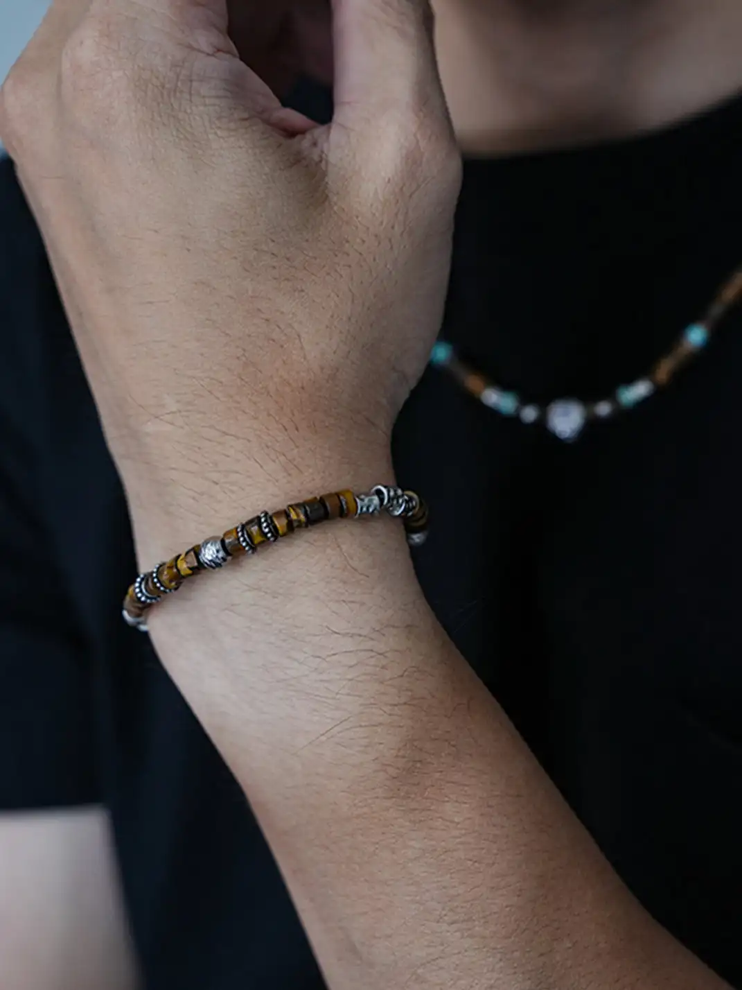 1sman | Natural Tiger Eye Stone Beaded Bracelet