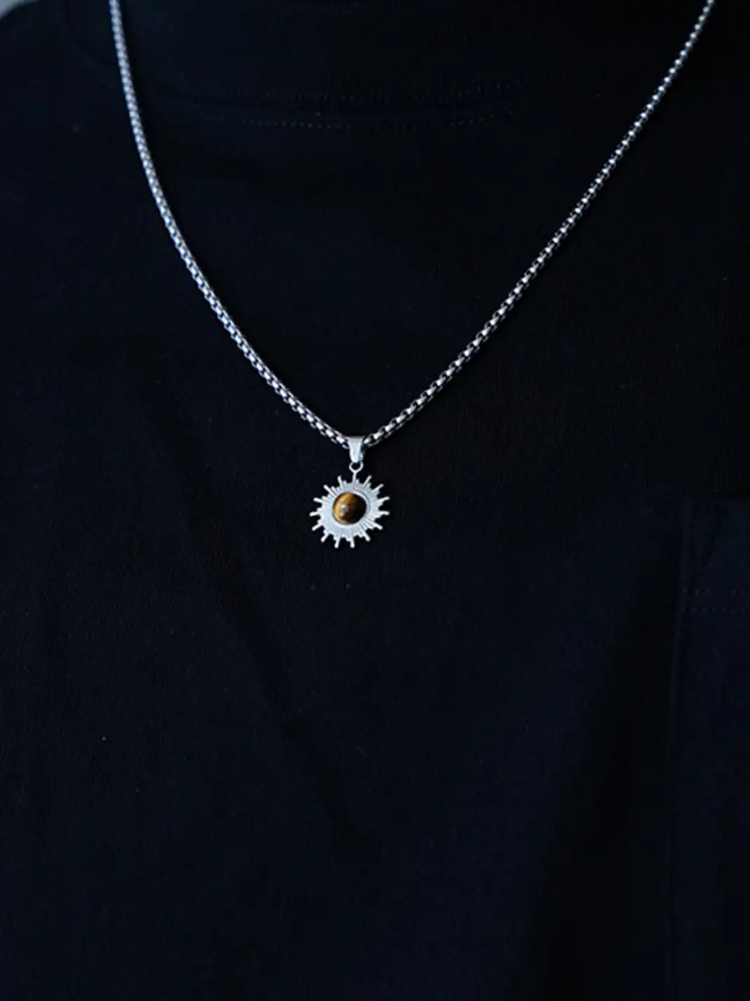 1sman | Sunflower Cat's Eye Pendant Titanium Steel Necklace