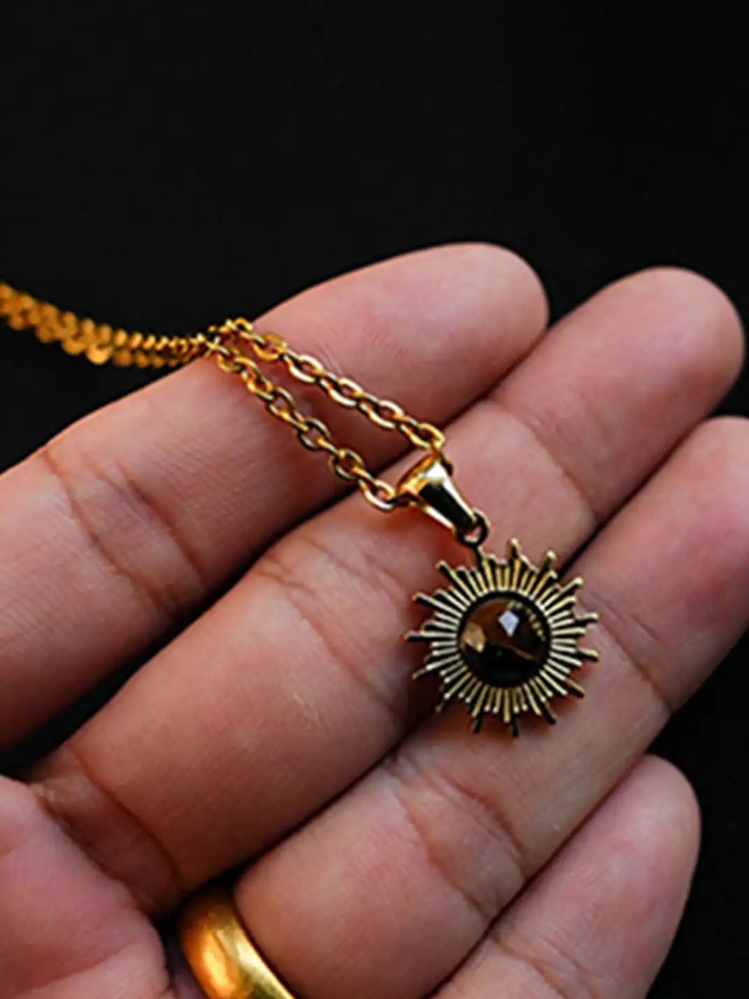 1sman | Sunflower Cat's Eye Pendant Titanium Steel Necklace