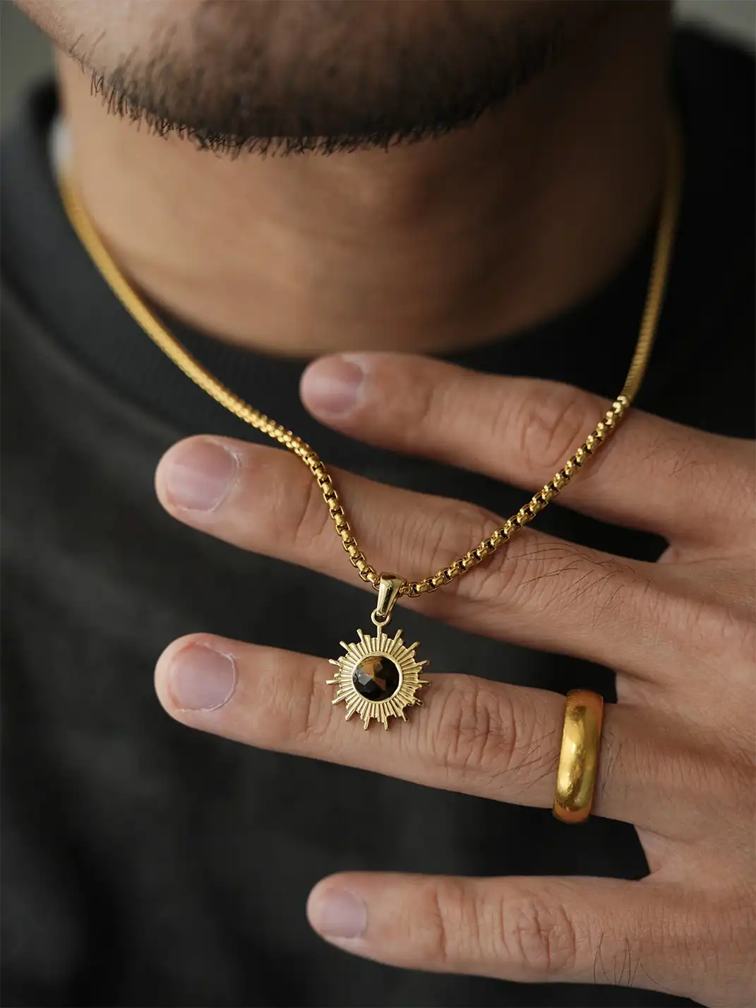 1sman | Sunflower Cat's Eye Pendant Titanium Steel Necklace