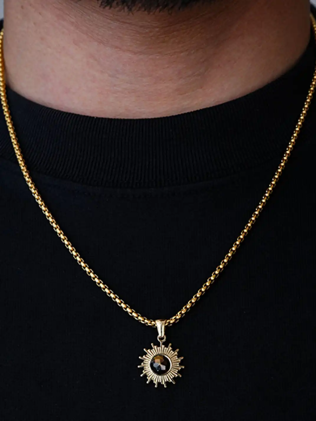 1sman | Sunflower Cat's Eye Pendant Titanium Steel Necklace