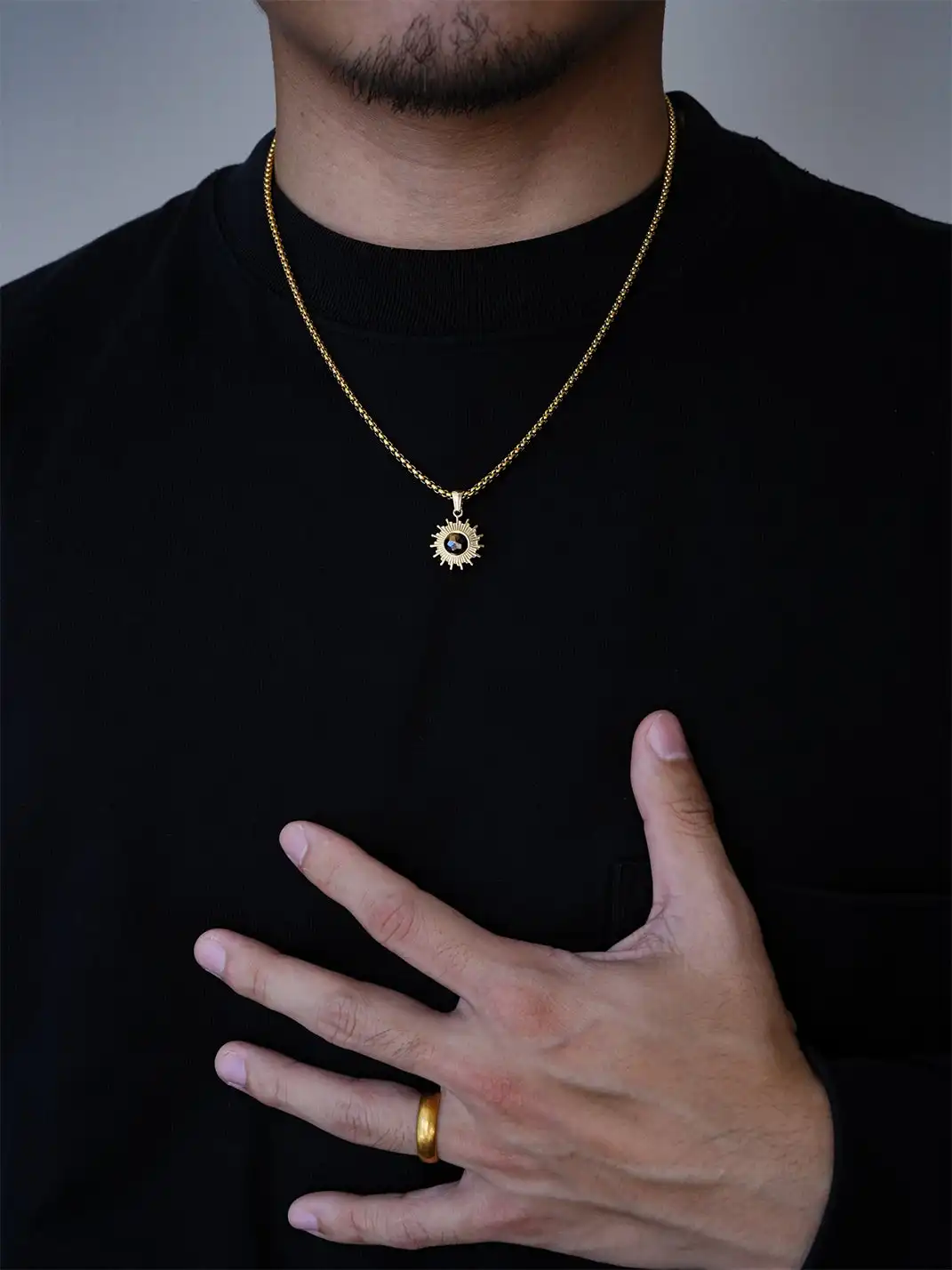 1sman | Sunflower Cat's Eye Pendant Titanium Steel Necklace