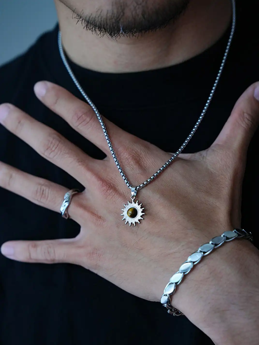 1sman | Sunflower Cat's Eye Pendant Titanium Steel Necklace
