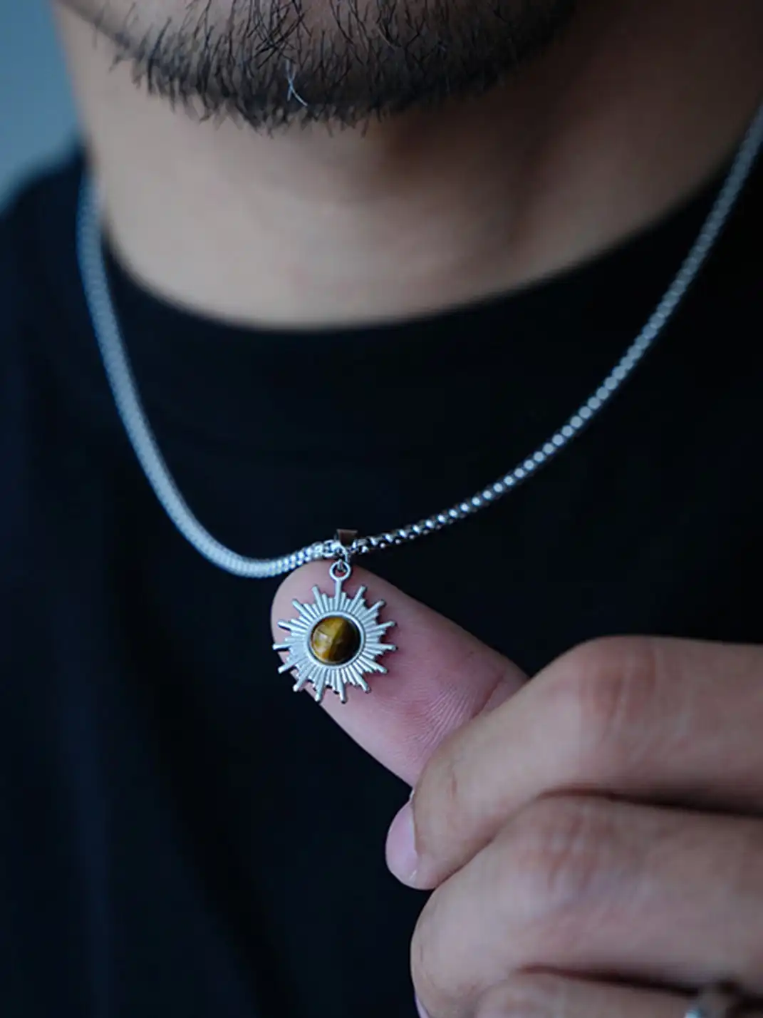 1sman | Sunflower Cat's Eye Pendant Titanium Steel Necklace