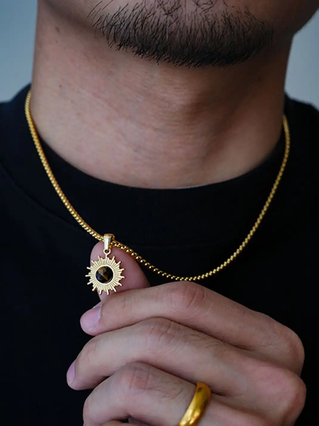 1sman | Sunflower Cat's Eye Pendant Titanium Steel Necklace