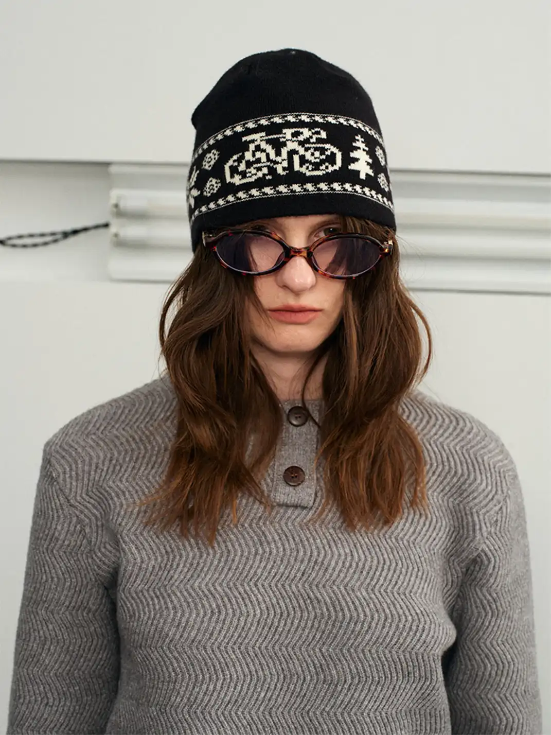 KREATE | Fair Isle Bicycle Jacquard Contrast Knit Hat