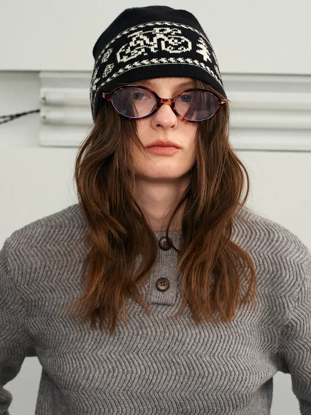 KREATE | Fair Isle Bicycle Jacquard Contrast Knit Hat