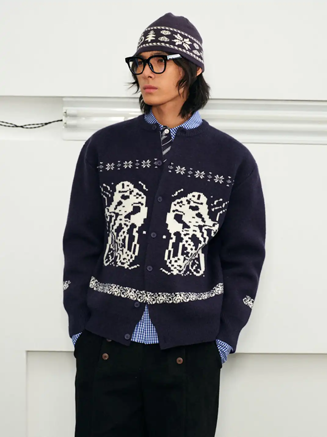 KREATE | Fair Isle Bicycle Jacquard Contrast Knit Hat
