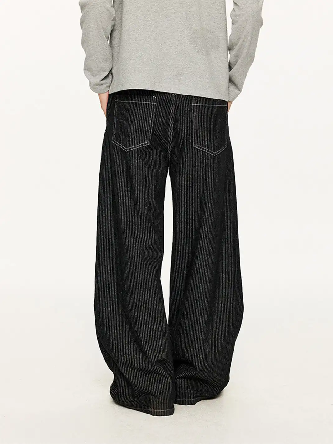 KREATE | Striped Pleated Wide-Leg Denim Pants