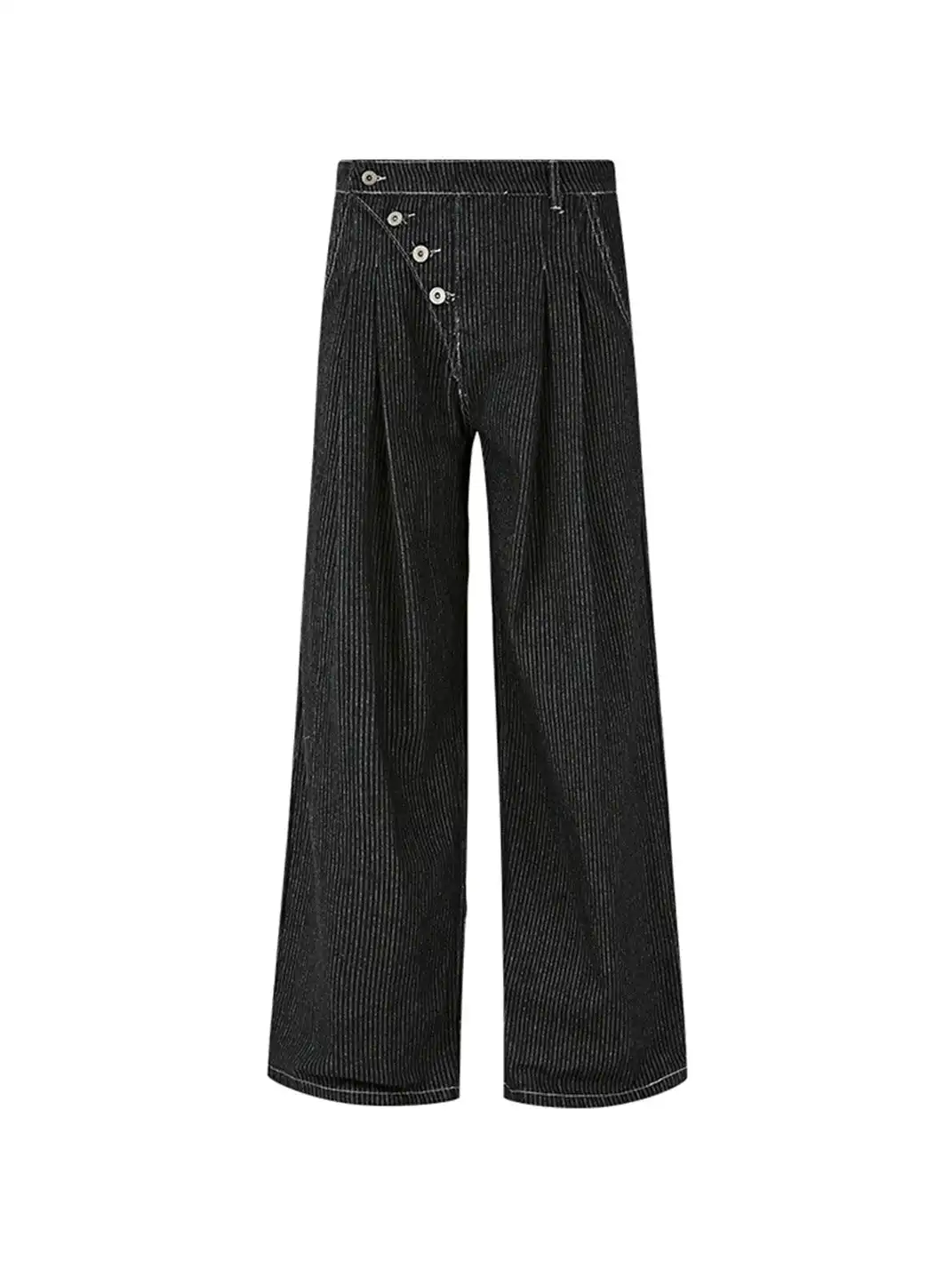 KREATE | Striped Pleated Wide-Leg Denim Pants