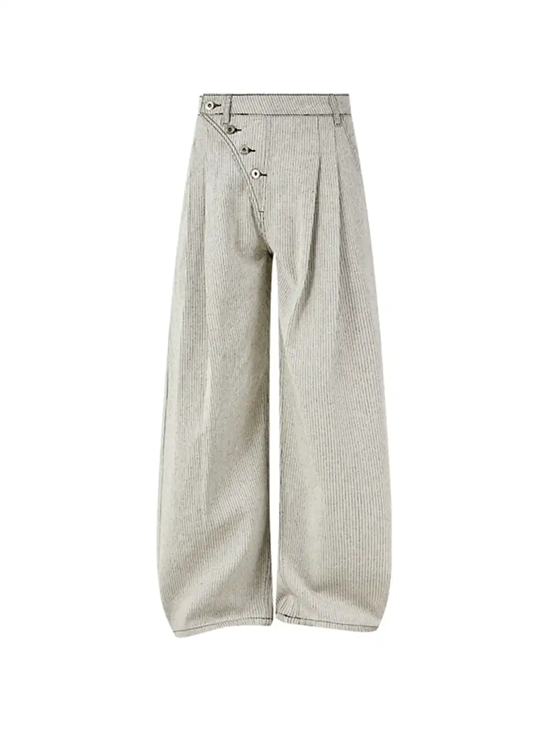 KREATE | Striped Pleated Wide-Leg Denim Pants