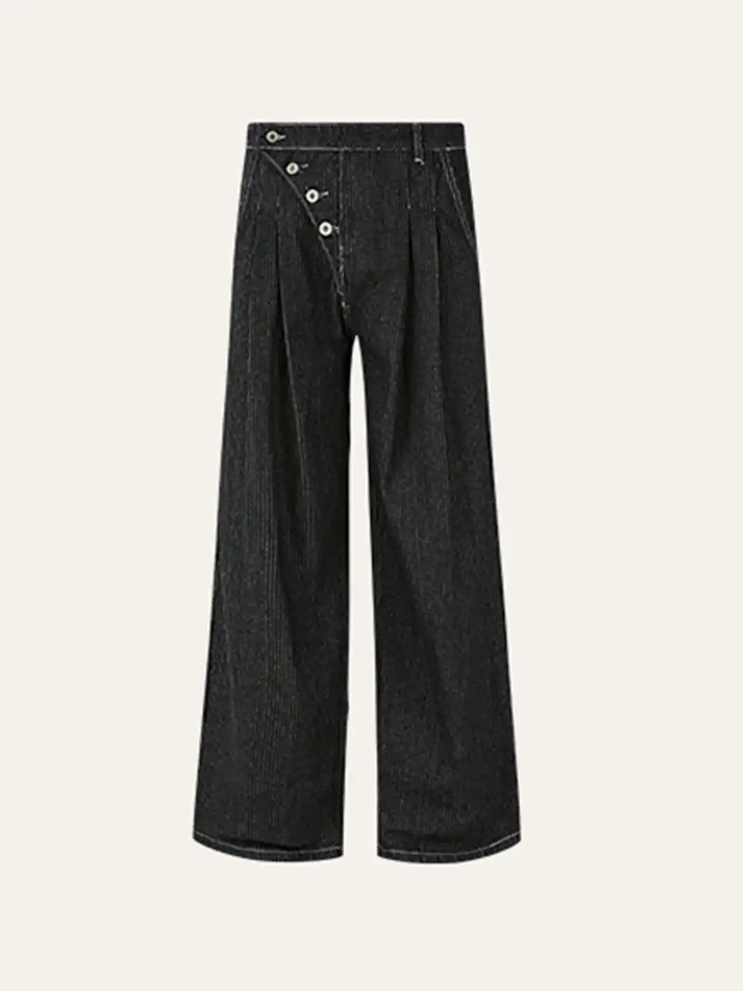 KREATE | Striped Pleated Wide-Leg Denim Pants
