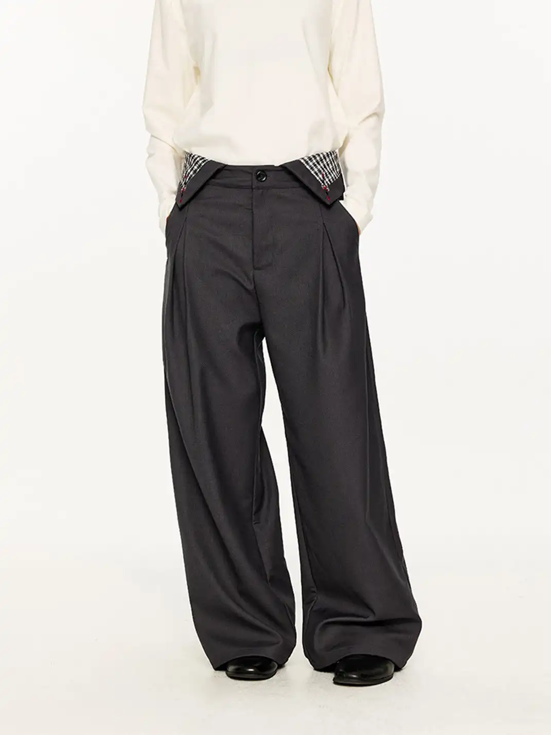 KREATE | Pleated Houndstooth-Detail Trousers