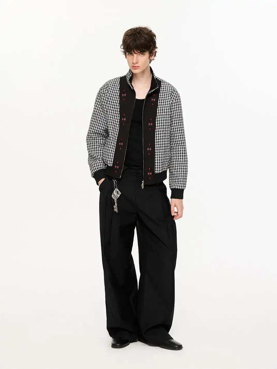 KREATE | Pleated Houndstooth-Detail Trousers