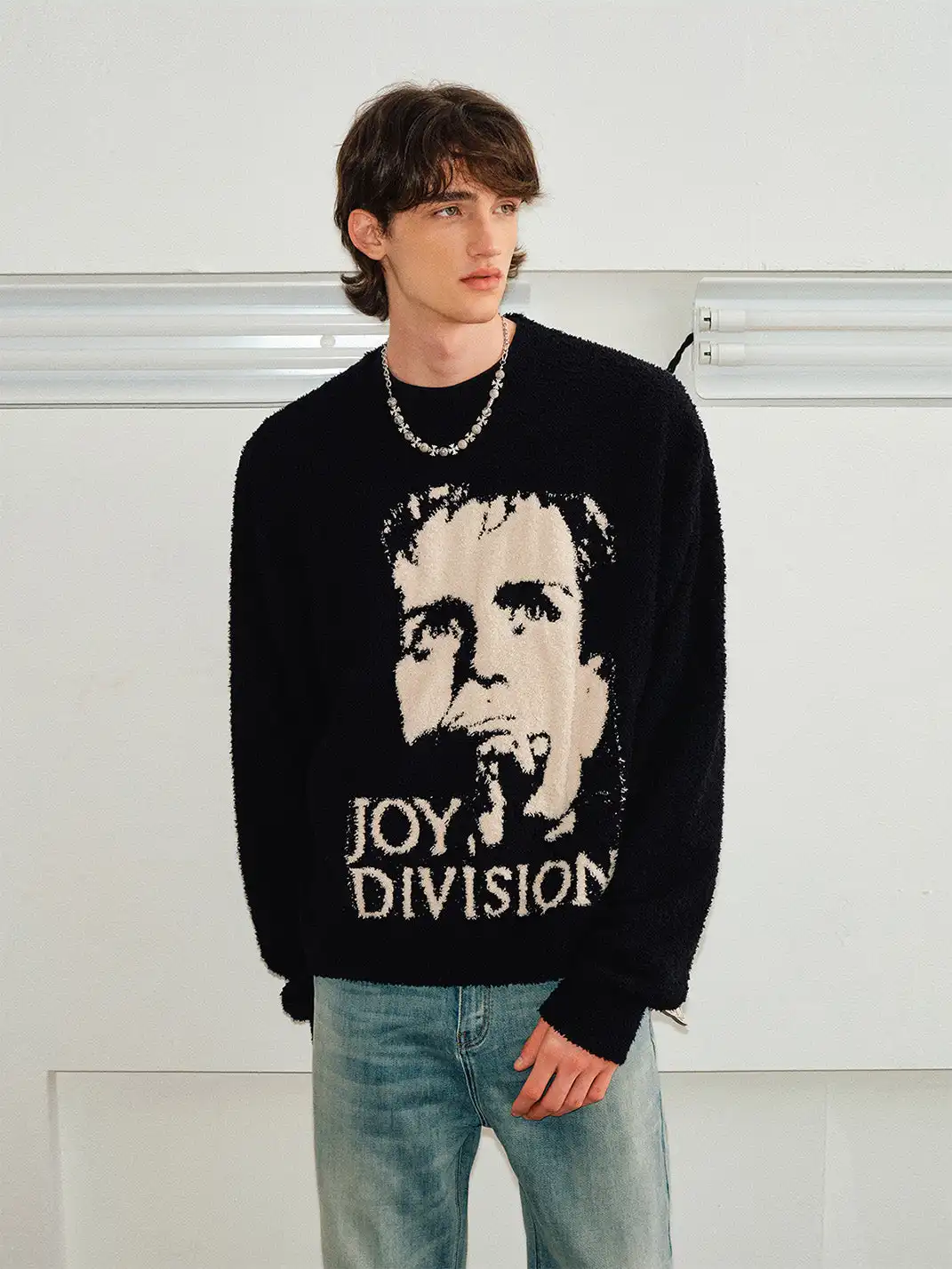 KREATE | Faux Fur Portrait Jacquard Pullover Sweater