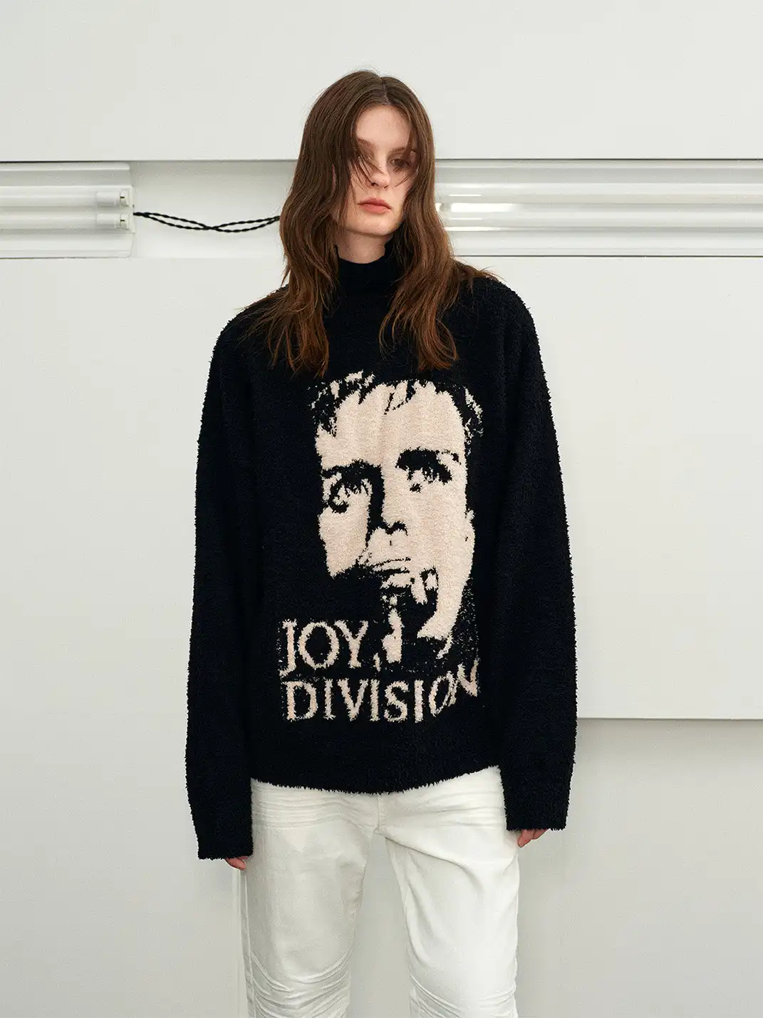 KREATE | Faux Fur Portrait Jacquard Pullover Sweater