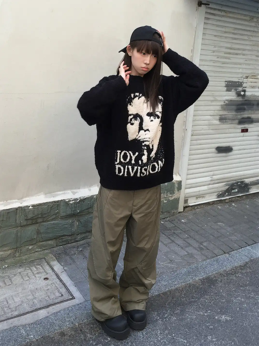 KREATE | Faux Fur Portrait Jacquard Pullover Sweater