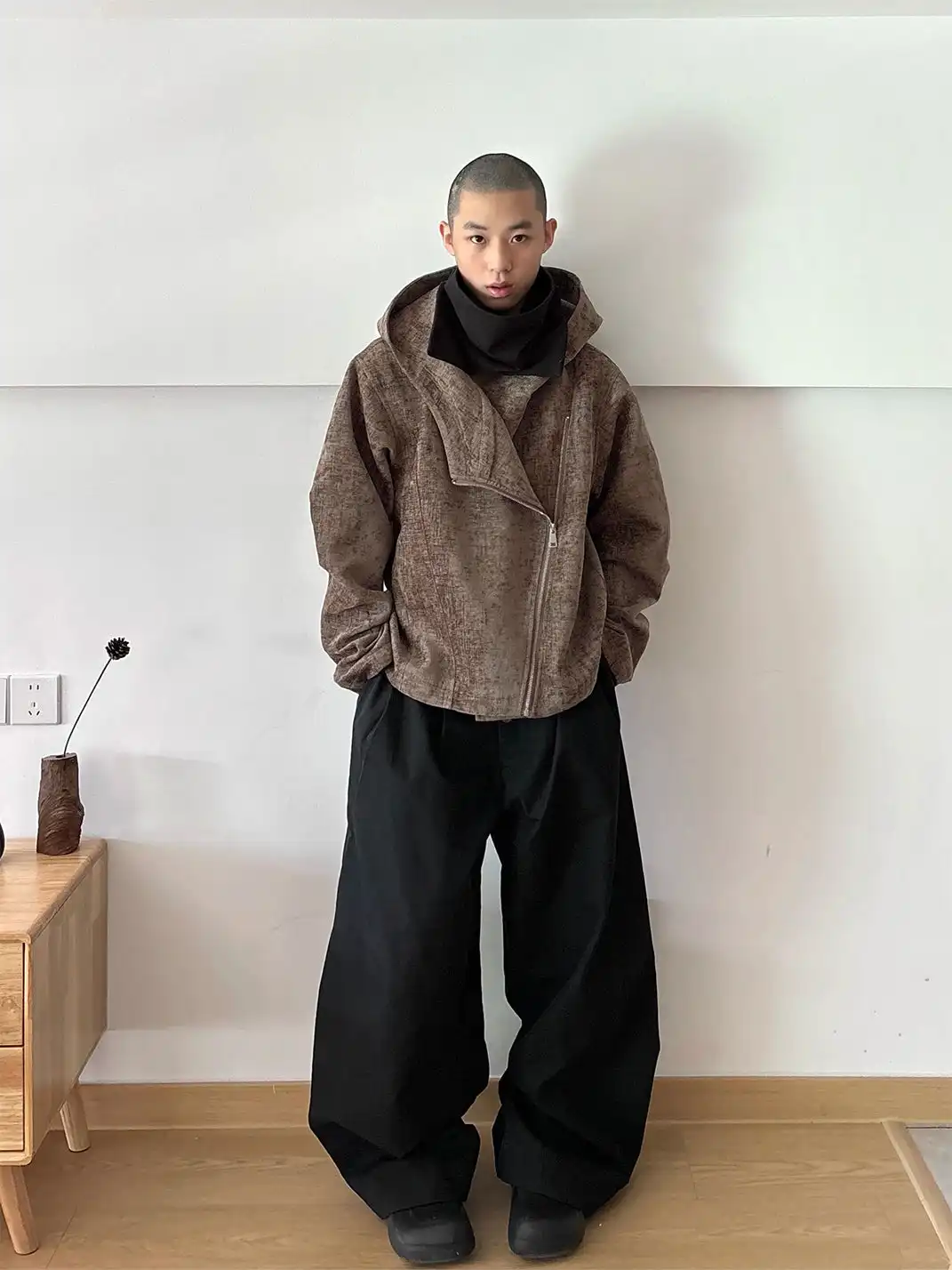 KREATE | Textured Vintage Asymmetrical Zipper Jacket
