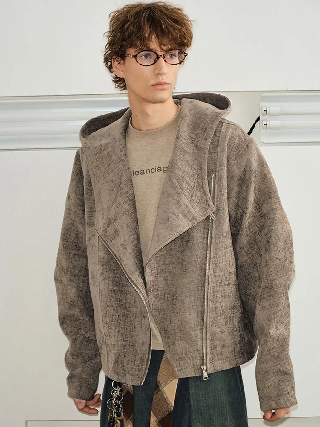 KREATE | Textured Vintage Asymmetrical Zipper Jacket