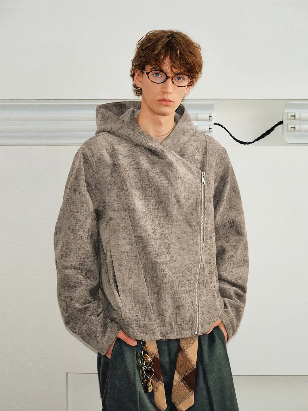 KREATE | Textured Vintage Asymmetrical Zipper Jacket
