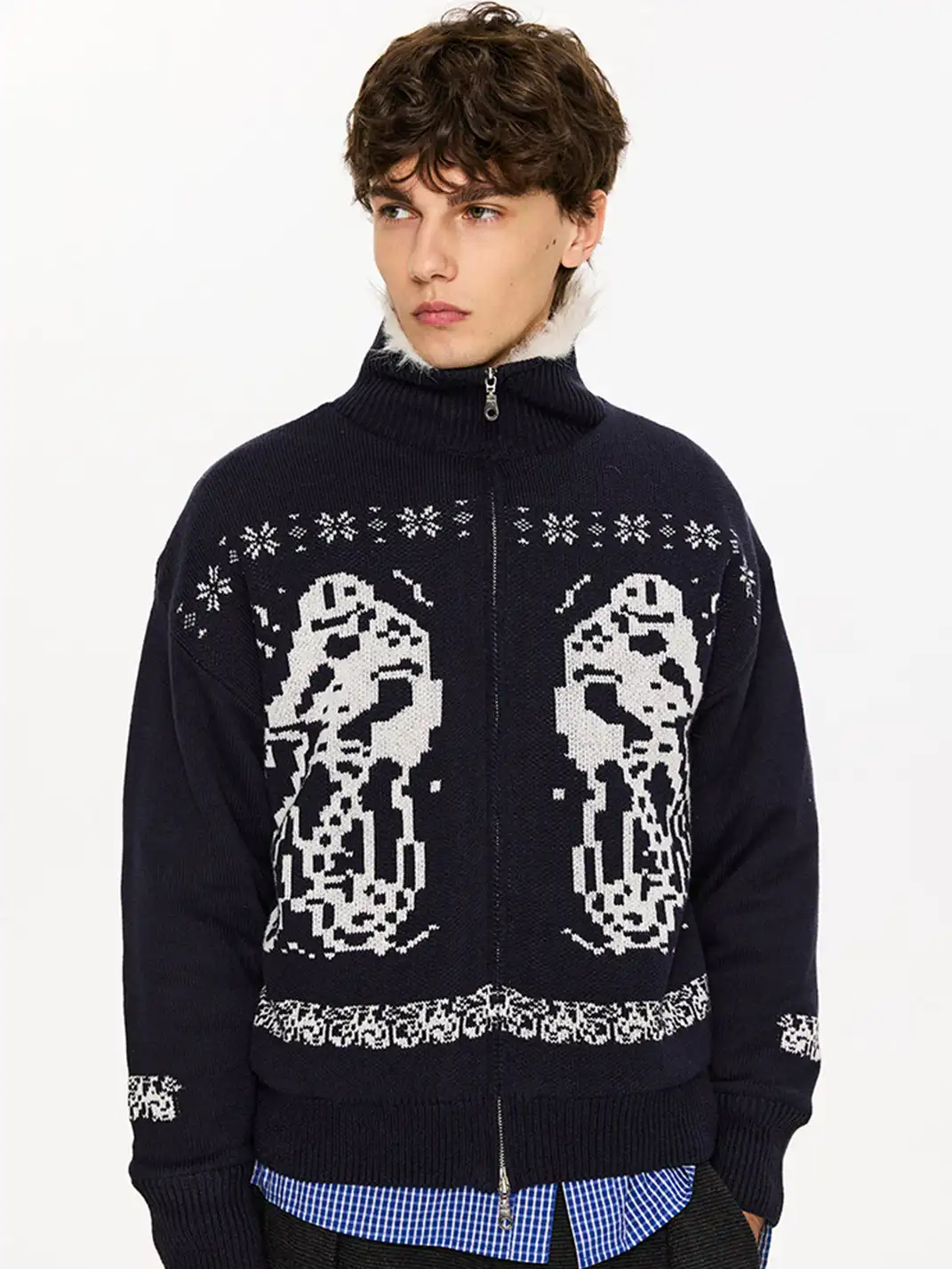 KREATE | Dyed-Tipped Faux Fur Knit Bomber Jacket