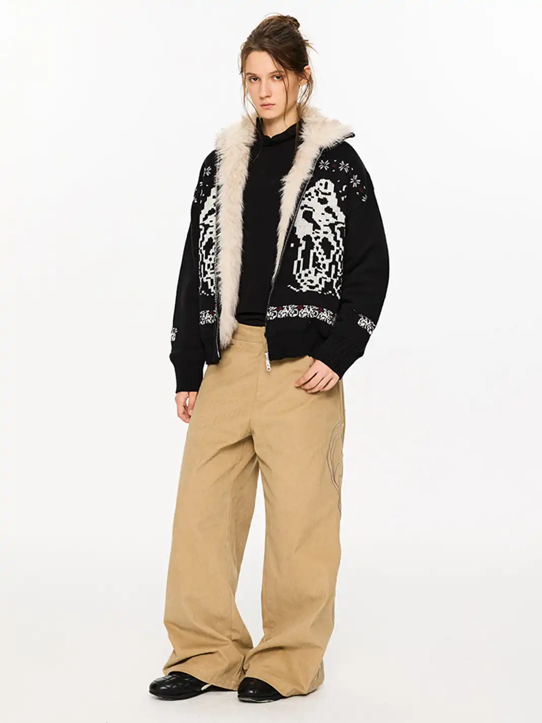 KREATE | Dyed-Tipped Faux Fur Knit Bomber Jacket