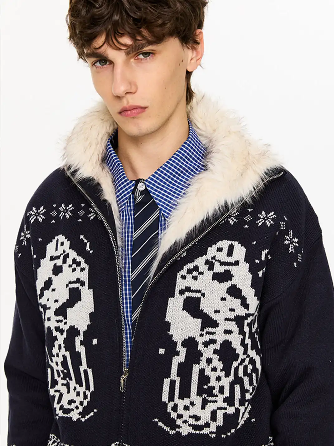 KREATE | Dyed-Tipped Faux Fur Knit Bomber Jacket