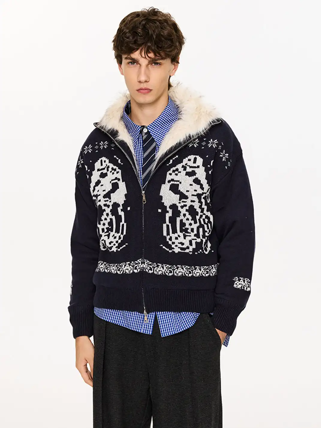 KREATE | Dyed-Tipped Faux Fur Knit Bomber Jacket