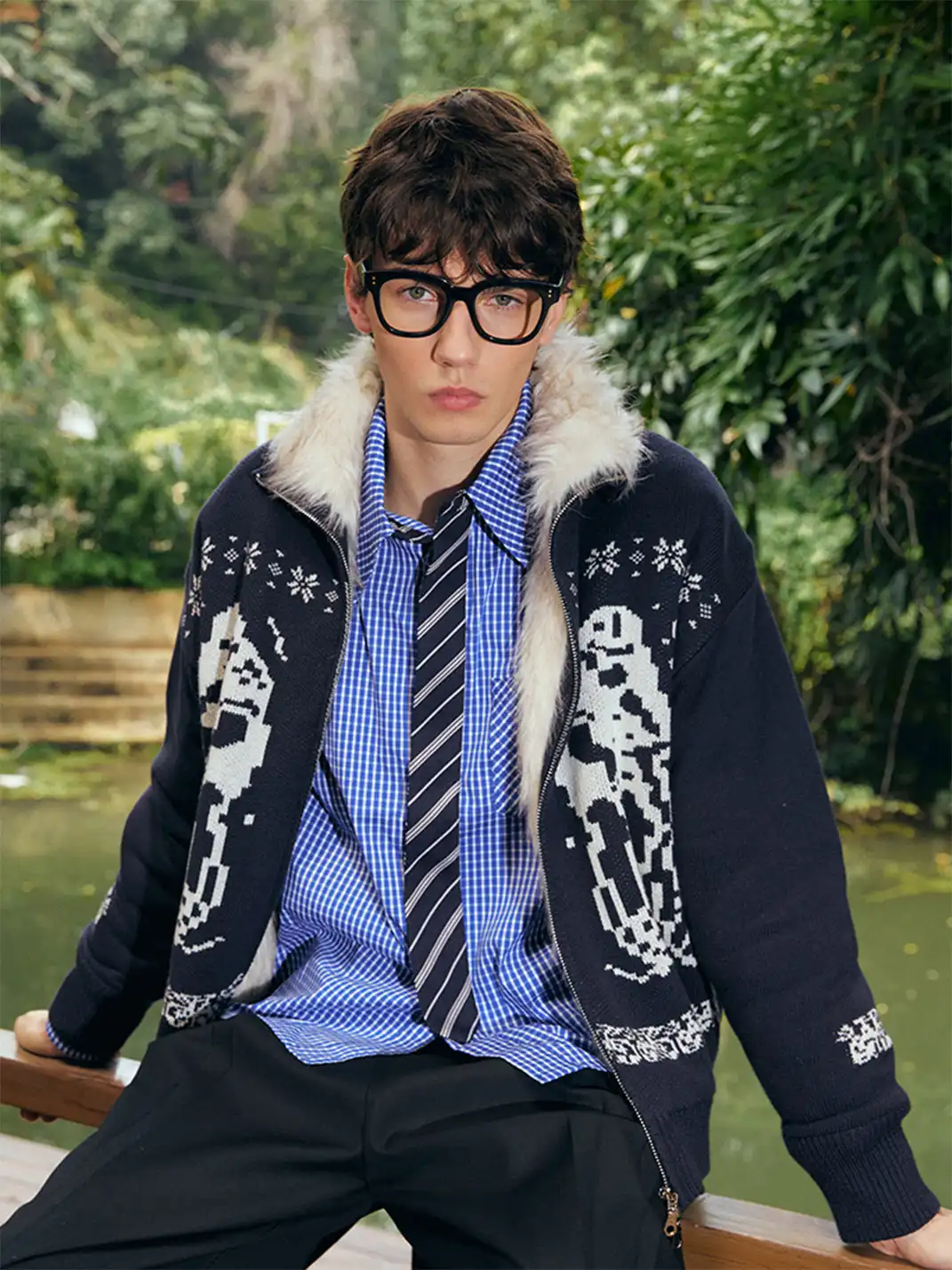 KREATE | Dyed-Tipped Faux Fur Knit Bomber Jacket