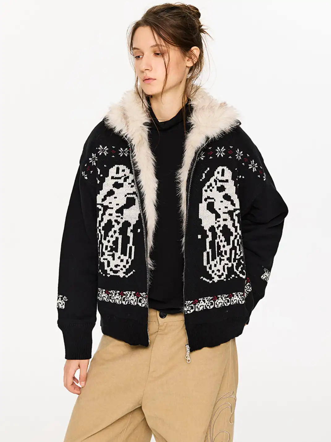 KREATE | Dyed-Tipped Faux Fur Knit Bomber Jacket