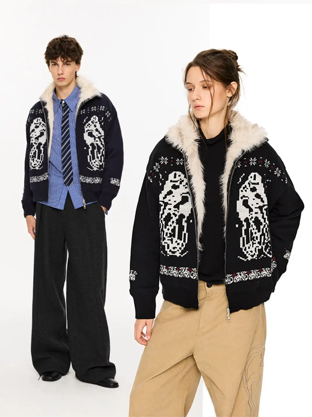 KREATE | Dyed-Tipped Faux Fur Knit Bomber Jacket
