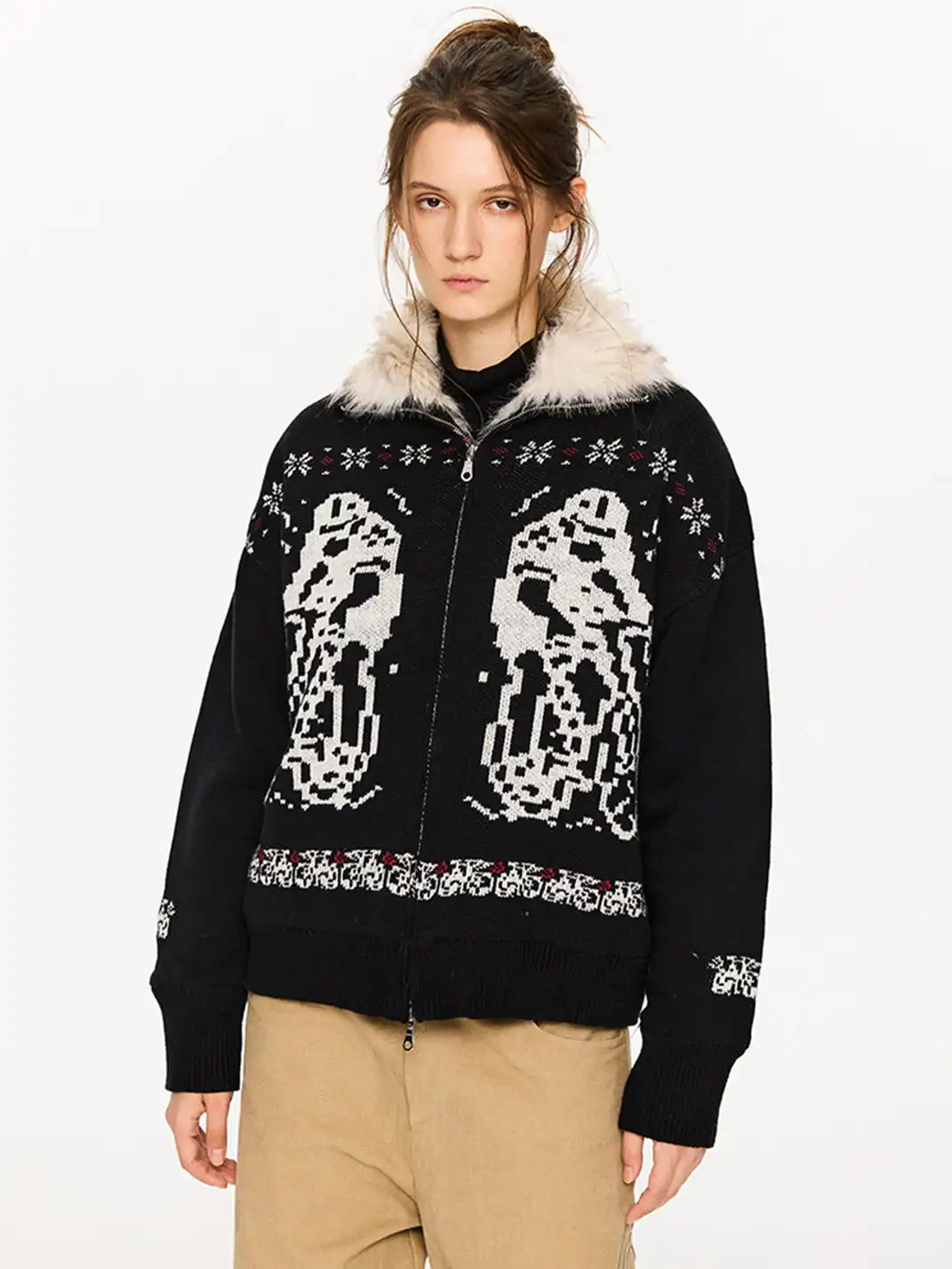 KREATE | Dyed-Tipped Faux Fur Knit Bomber Jacket