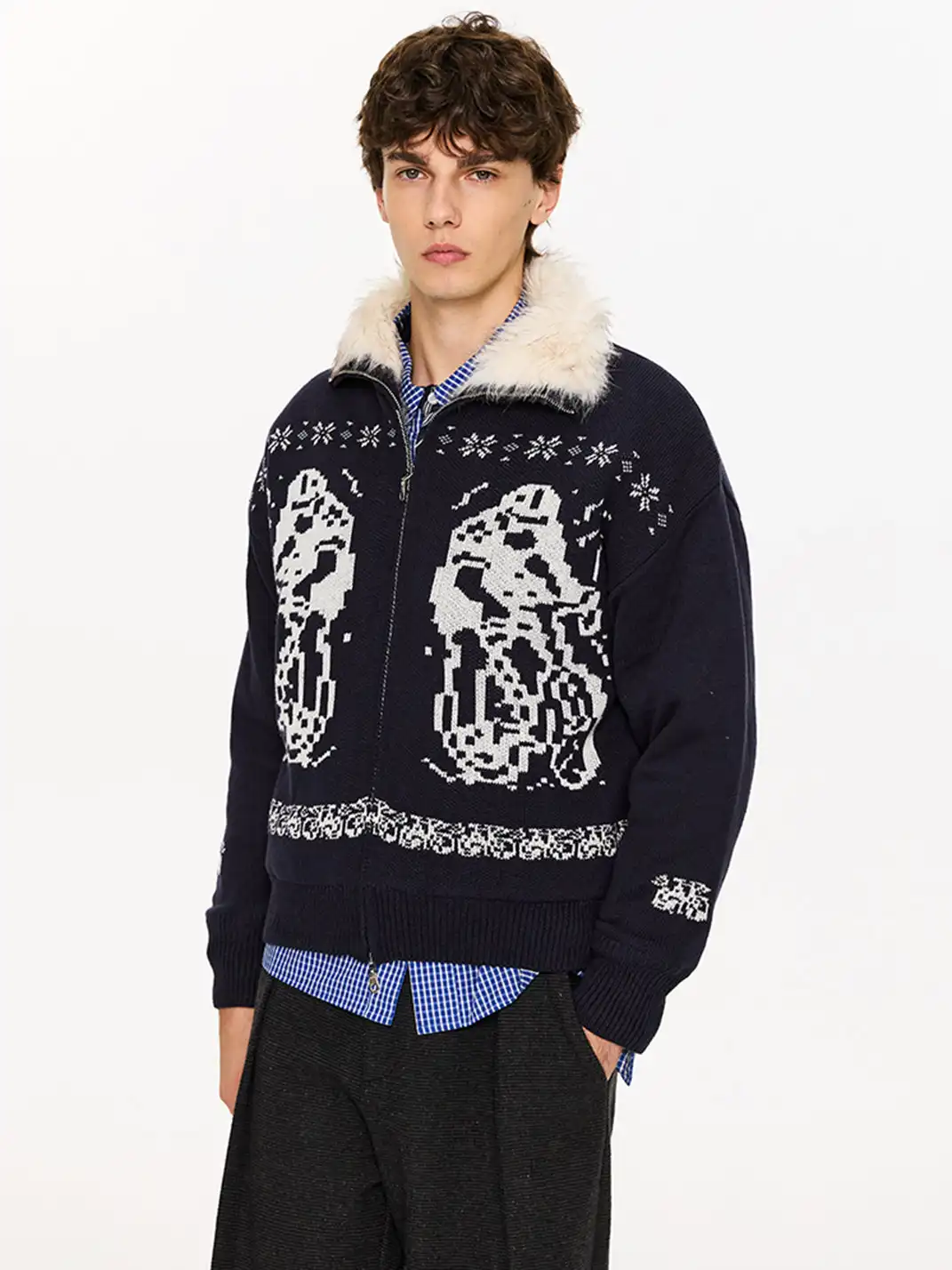 KREATE | Dyed-Tipped Faux Fur Knit Bomber Jacket