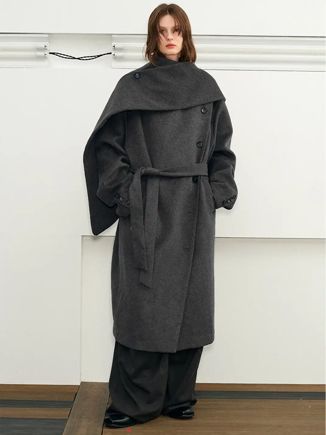 KREATE | Collar Convertible Scarf Wool Coat