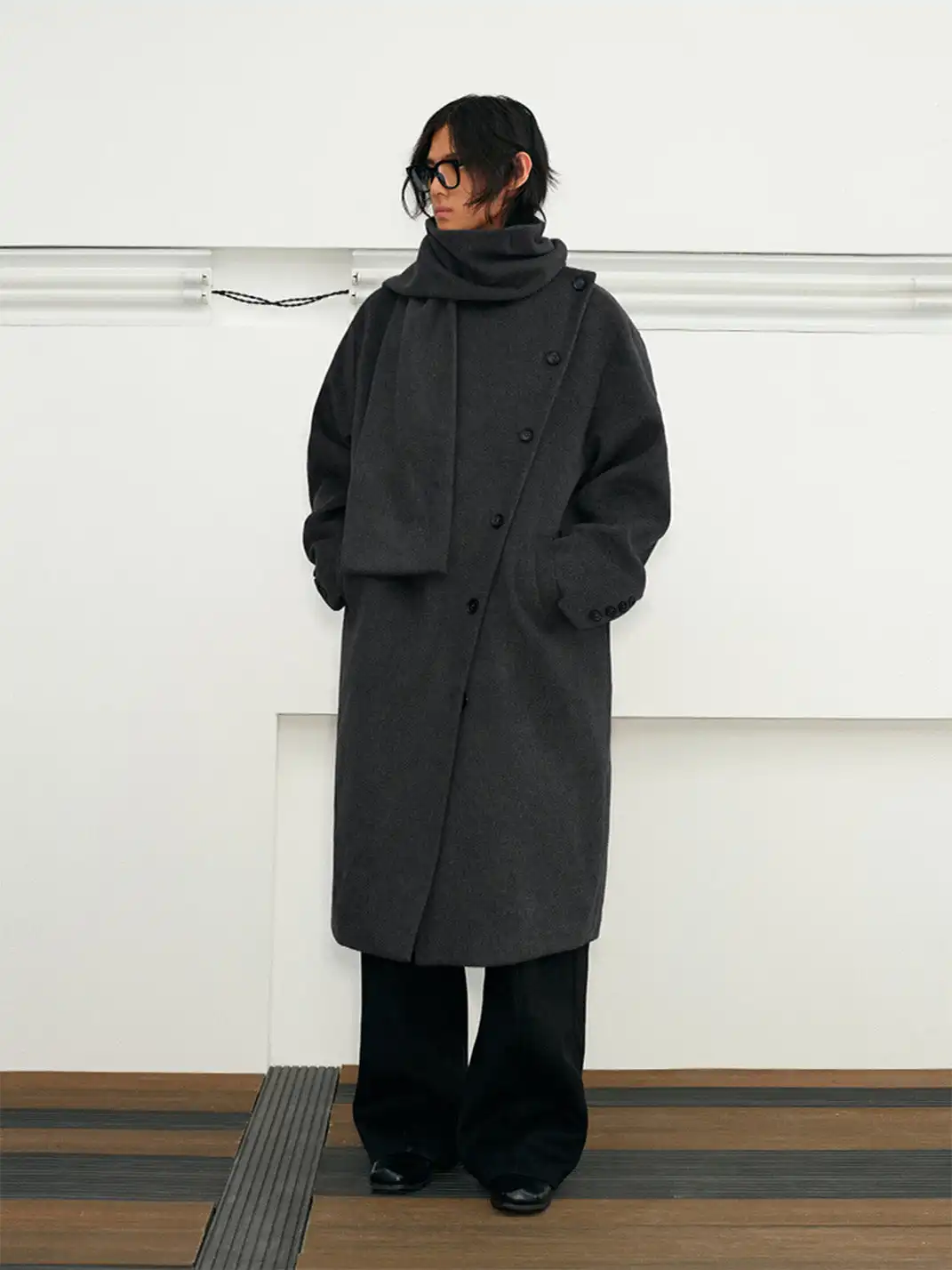KREATE | Collar Convertible Scarf Wool Coat
