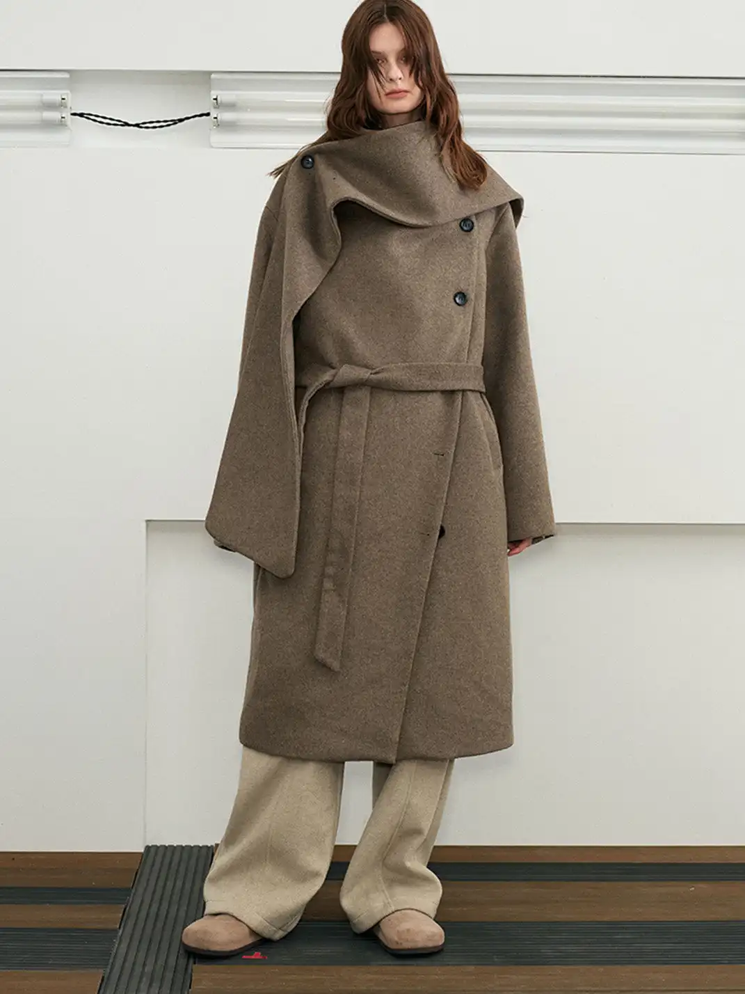 KREATE | Collar Convertible Scarf Wool Coat