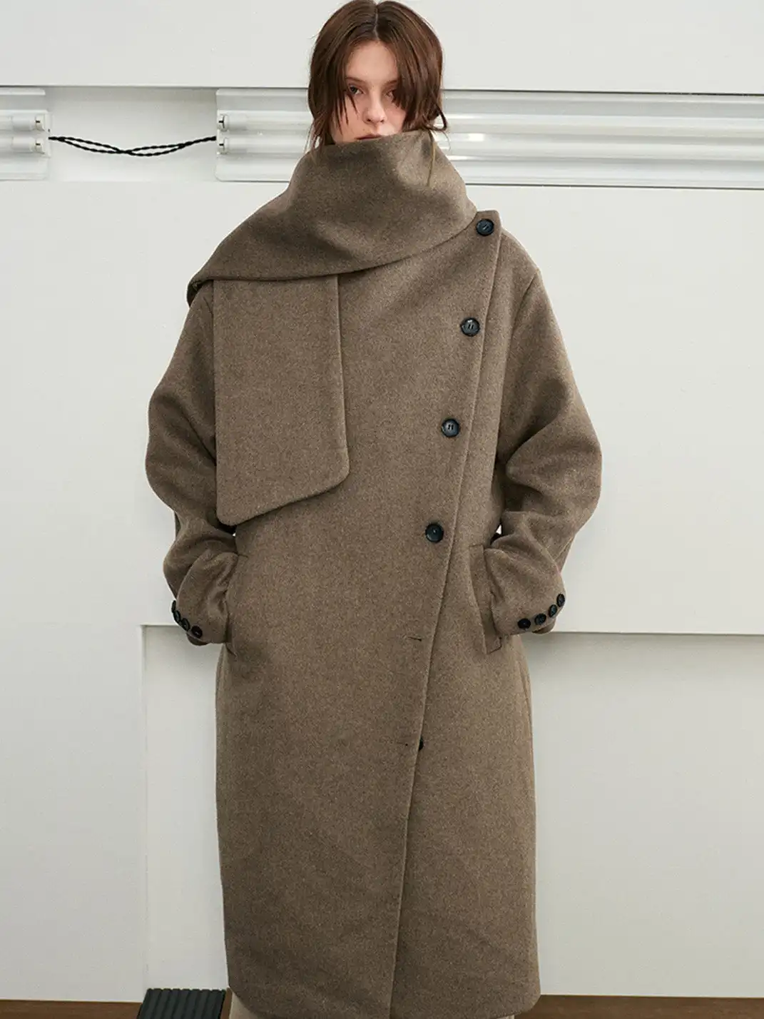 KREATE | Collar Convertible Scarf Wool Coat