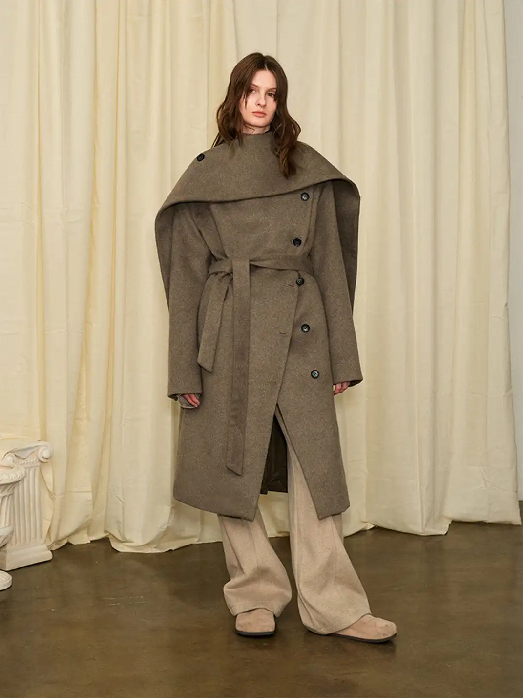 KREATE | Collar Convertible Scarf Wool Coat