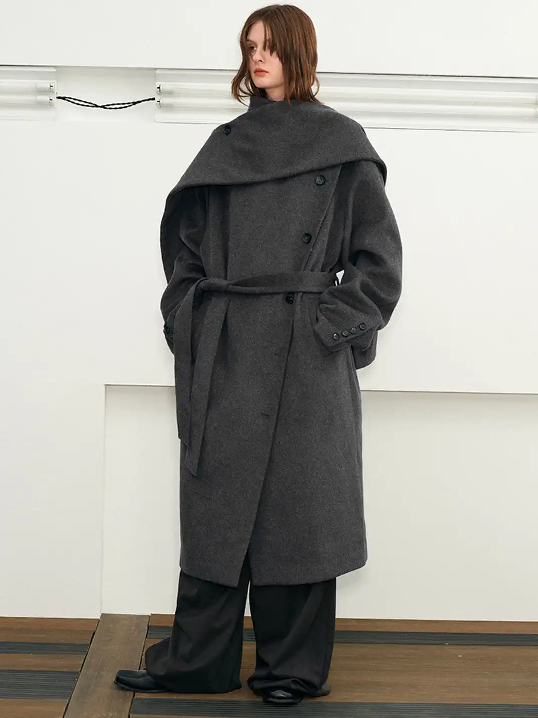 KREATE | Collar Convertible Scarf Wool Coat