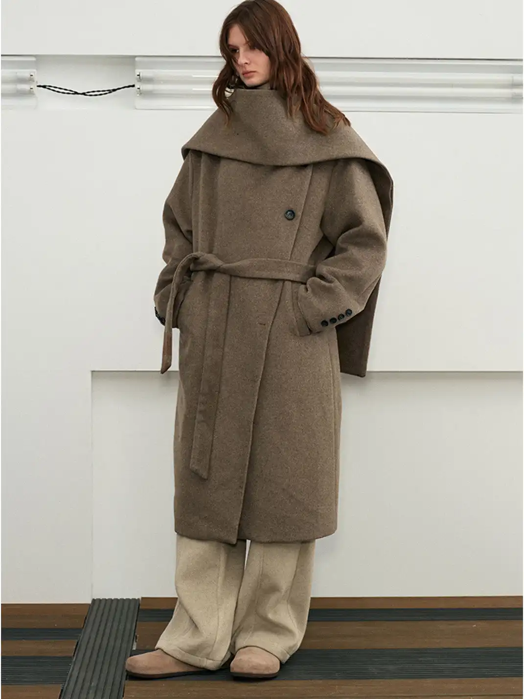 KREATE | Collar Convertible Scarf Wool Coat